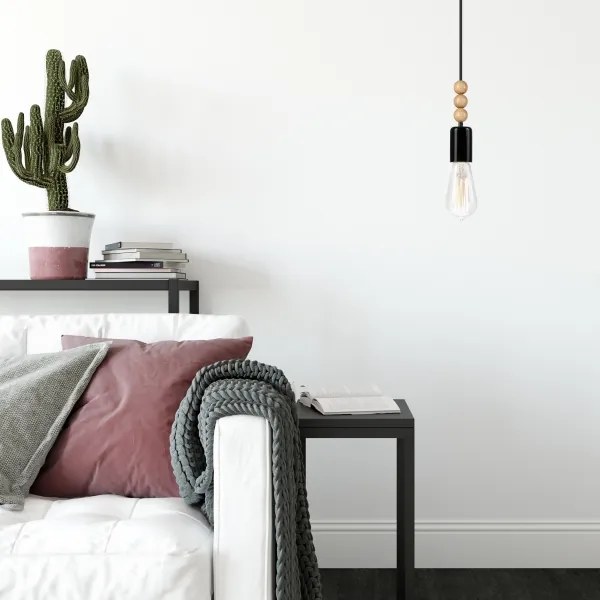 Luster na lanku SIMON 1xE27/60W/230V čierna/buk