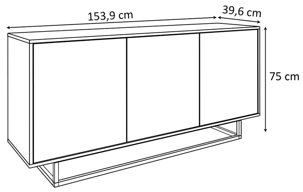 KOMODA ALWIN ČIERNA DUB ARTISAN BEZUCHYTKOVÁ + BIELY PODSTAVEC 153 cm