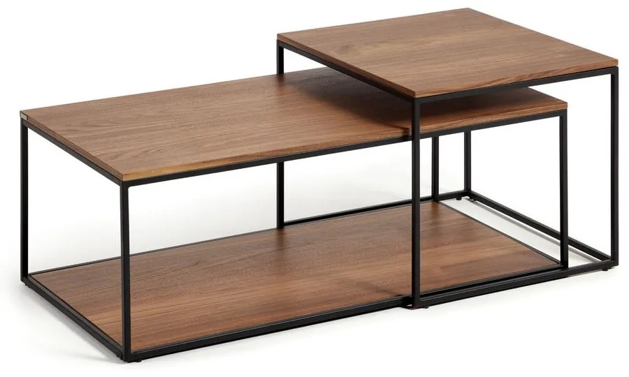 Hnedé konferenčné stolíky s doskou v dekore orechového dreva v súprave 2 ks 50x100 cm Yoana – Kave Home