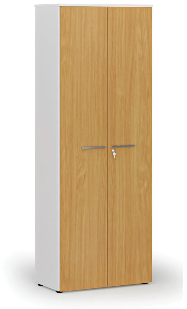 Kancelárska skriňa s dverami PRIMO WHITE, 2128 x 800 x 420 mm, biela/buk
