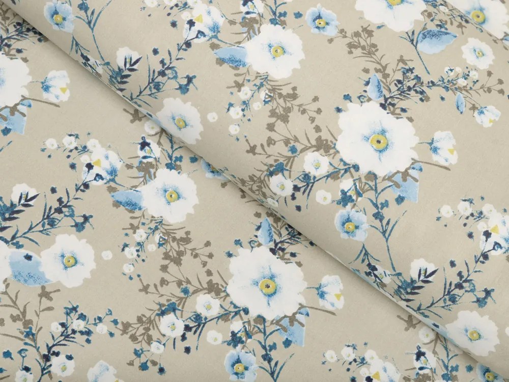 Biante Bavlnený záves Sandra SA-552 Modré popínavé kvety na béžovom 150x140 cm