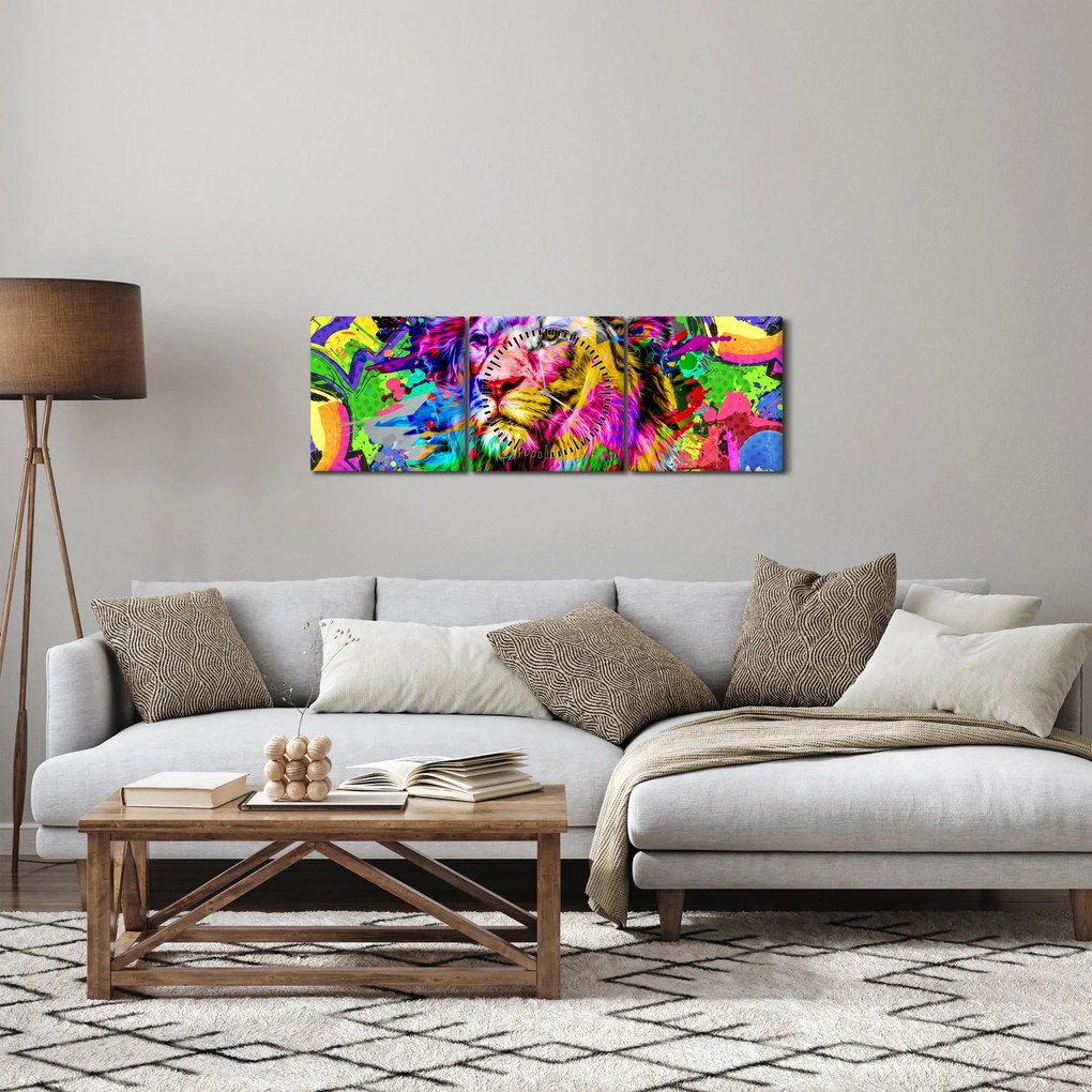 Obraz - 3D obraz leva (s hodinami) (90x30 cm)