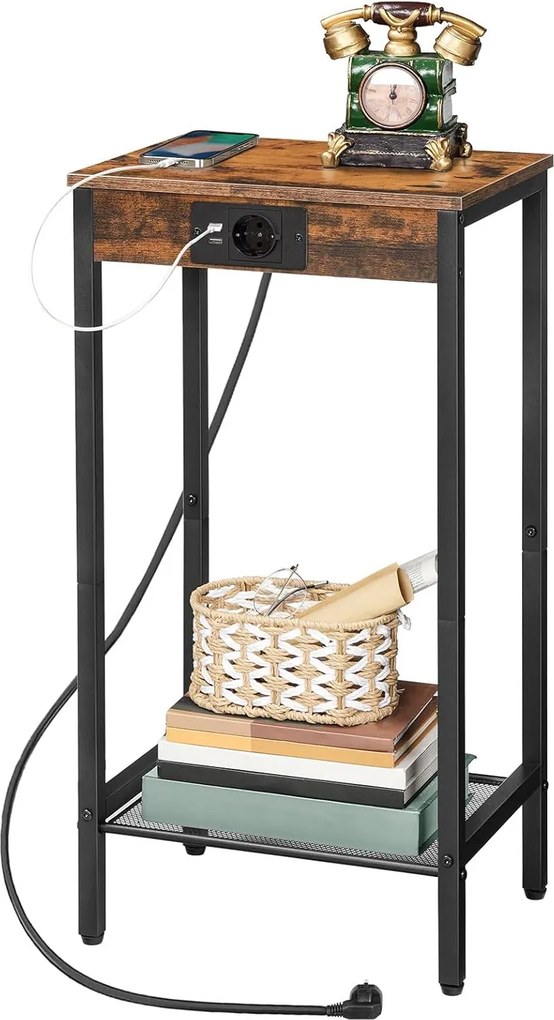 Odkladací stolík Vasagle Gravira 38 cm s nabíjacou stanicou čierny/hnedý