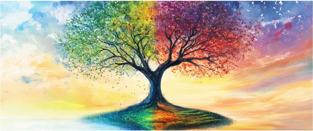 Obraz – Maľovaný strom ročných období (120x50 cm)