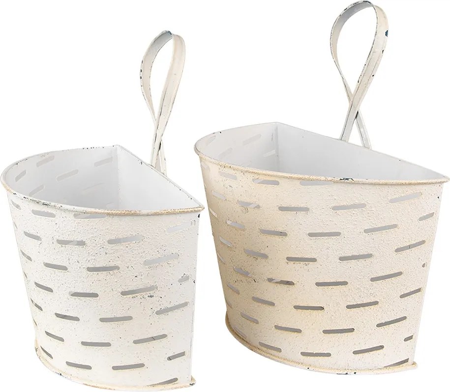 2ks béžový plechový obal na kvety Fun Antique - 33*17*35 / 29*15*32 cm
