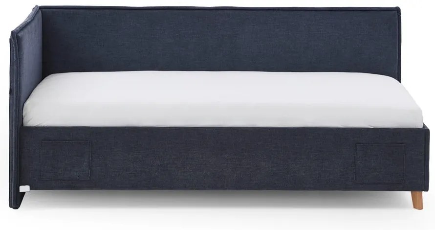 Tmavomodrá čalúnená rohová detská posteľ s úložným priestorom s roštom 140x200 cm Fun – Meise Möbel