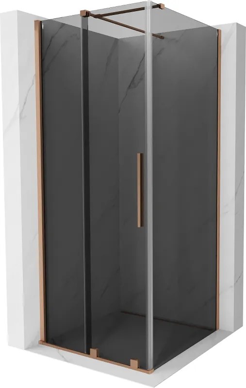 Mexen Velar, sprchový kút s posuvnými dverami 120 x 120 cm, 8mm šedé sklo, medená matná, 871-120-120-41-65