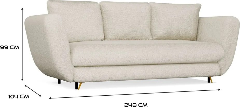 Třímístná rozkládací pohovka Saris 248 cm béžová/zlatá