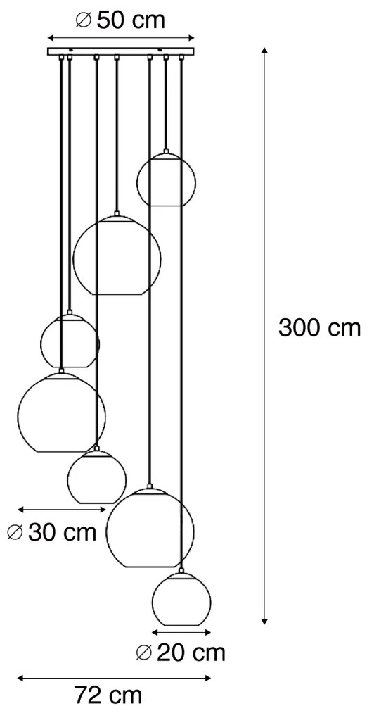 Hotelová elegantná závesná lampa mosadzná s bielym sklom okrúhla 7-svetiel - Misty