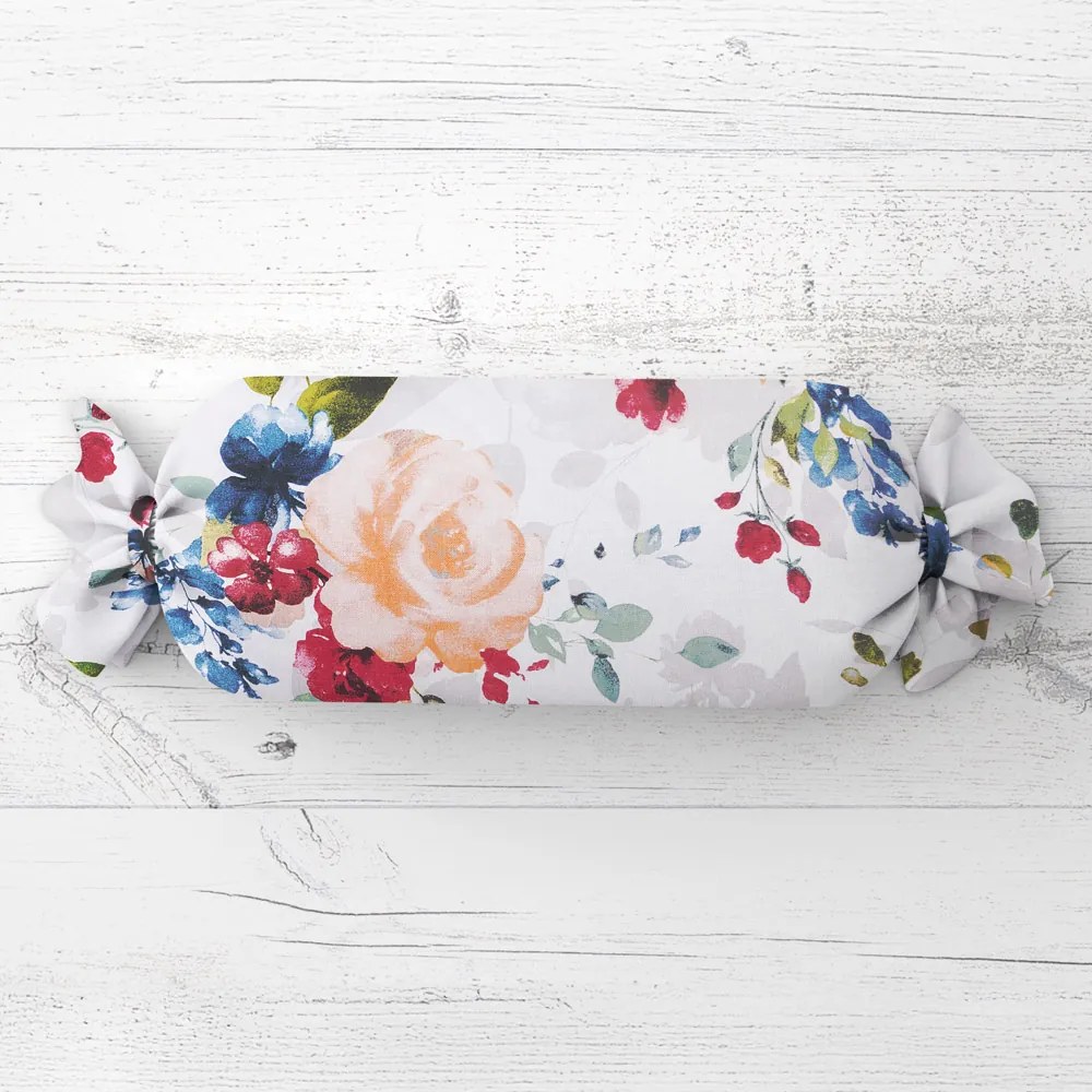 Biante Vankúš valec bonbon Sandra SA-387 Veľké žlté a modré kvety na bielom 15x40 cm