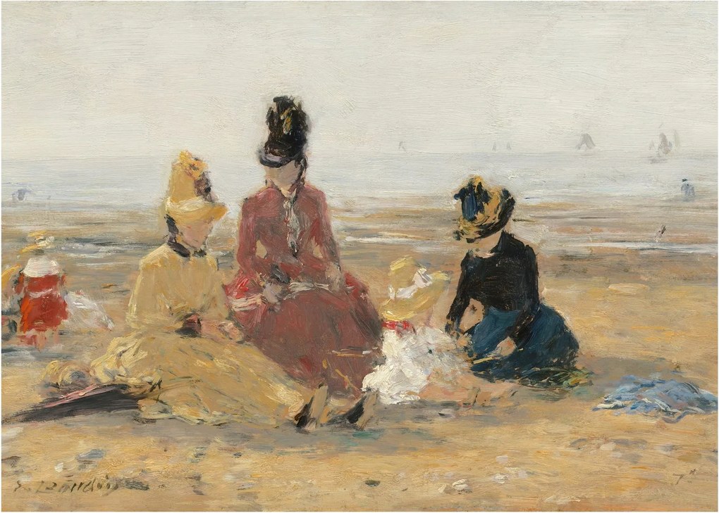 Sklenený obraz - Eugène Boudin, On the Beach, Trouville, reprodukcia (70x50 cm)