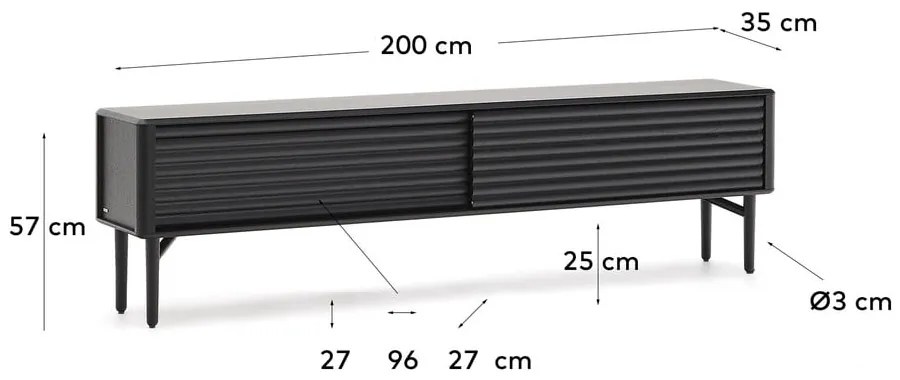 Čierny TV stolík v dekore duba 200x57x35 cm Lenon – Kave Home