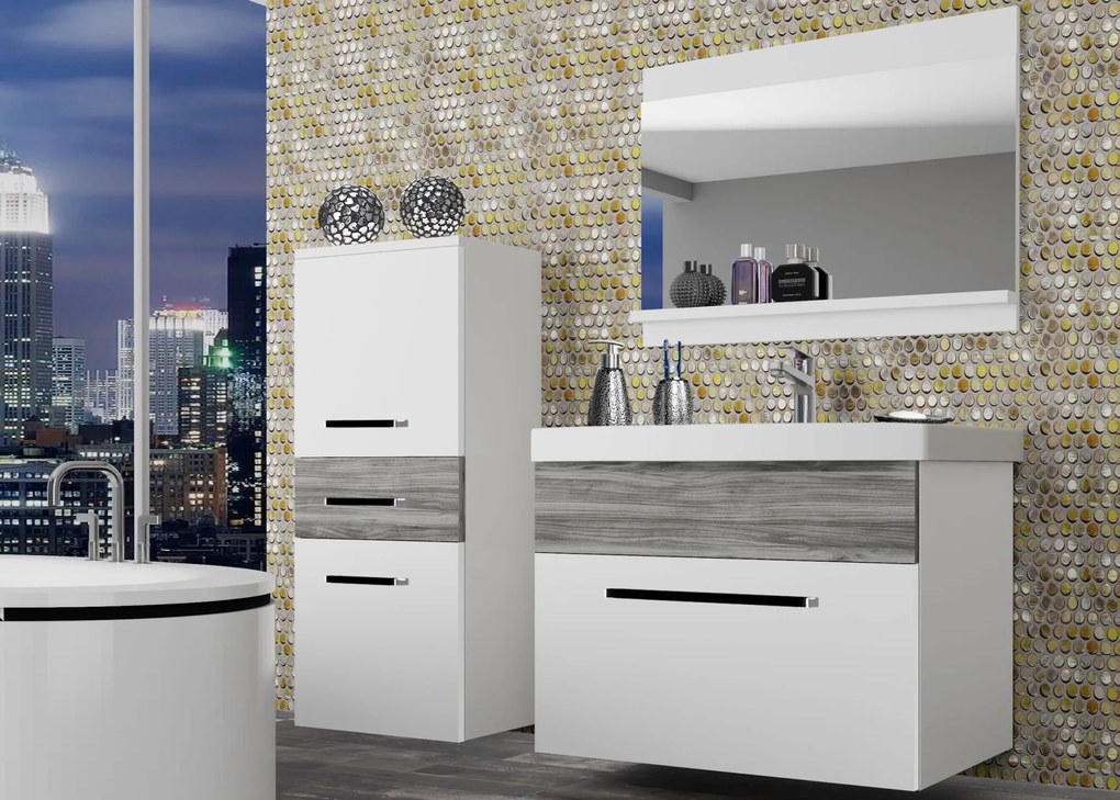 Kúpeľňový nábytok Belini biely mat / šedý antracit Glamour Wood + umývadlo + zrkadlo  ROD M 2/0/W/WGW/0/ZW