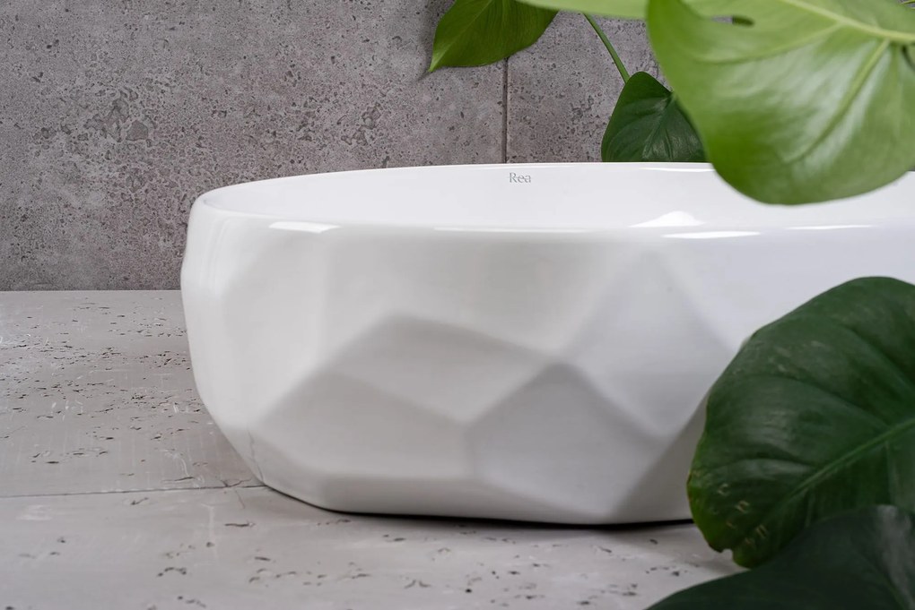 Rea Maya, keramické umývadlo na dosku 600x390x150 mm, biela lesklá, REA-U5660