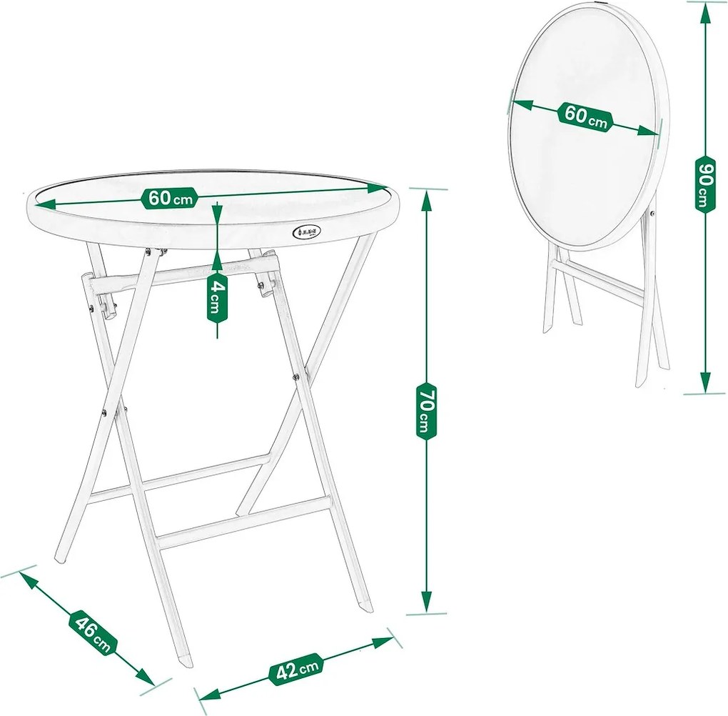 Dekorstudio Záhradný skladací stolík s tvrdeným sklom 60cm – béžový