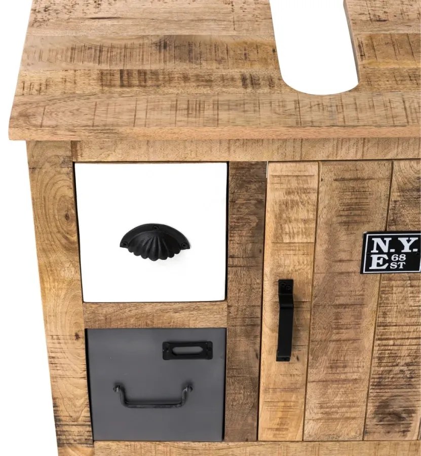 furniture-nabytek.cz - Masivní umyvadlová skříňka Pune z mangového dřeva, lakovaná, vícebarevná – 68×30×63 cm