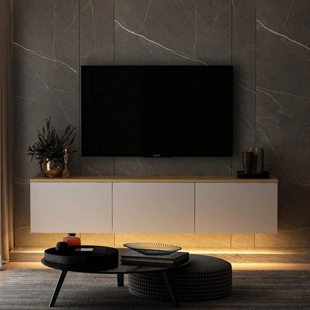 TV stolík v dekore duba v bielo-prírodnej farbe 160x35x32 cm Neon – Kalune Design