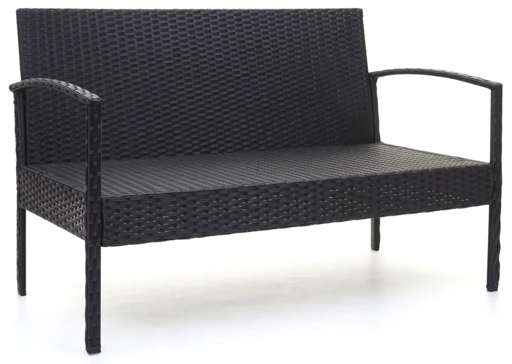 Záhradná súprava 2 kresiel, pohovky a stolíka HWC-F56 - čierna, krémové vankúše