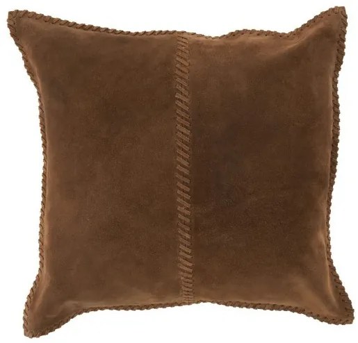 Hnedý kožený vankúš s výplňou Stich- 39 * 39 * 7cm