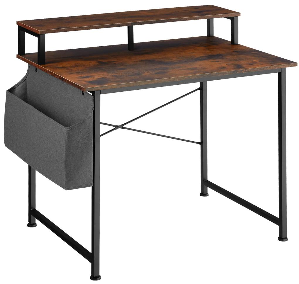 tectake 404664 písací stôl s policou a látkovým úložným boxom - industriálne drevo tmavé, rustikálne, 120 cm
