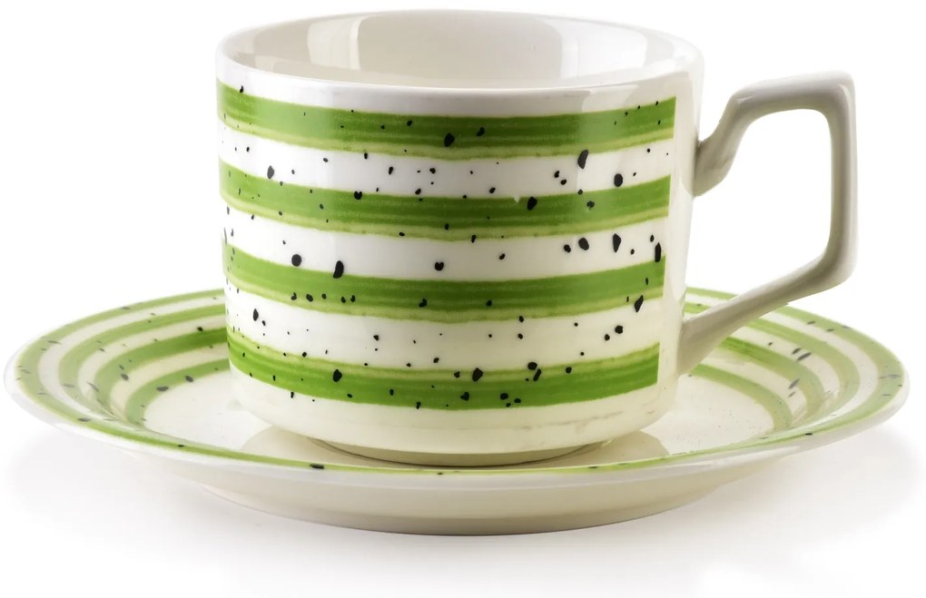 Porcelánová šálka s podšálkou Joy Green 210 ml sada 6ks