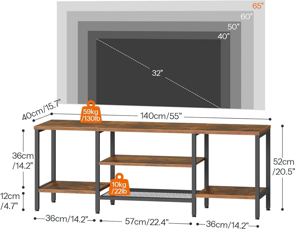 TV stolek Vasagle Werry 140 cm černý/hnědý