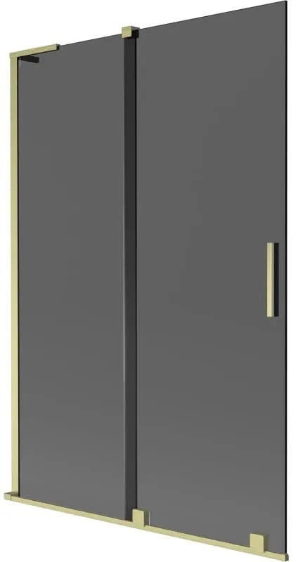 Mexen Velar L, 2-krídlová posuvná vaňová zástena 120 x 150 cm, 8mm šedé sklo, zlatá matná, 896-120-003-41-55