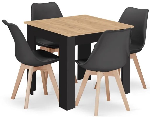 Jedálenský stôl ARTISAN naturálny, so štyrmi stoličkami MARK čierne