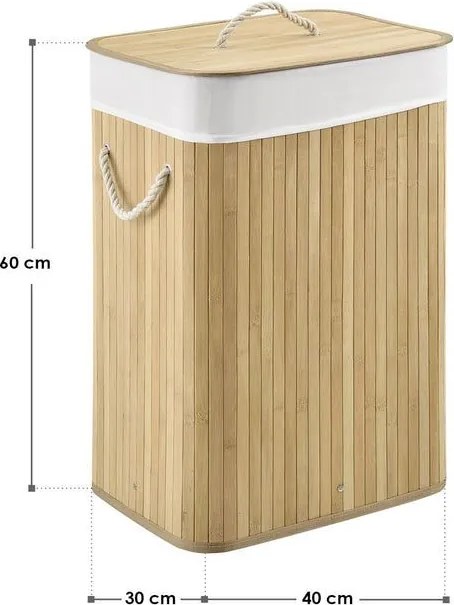 72 l bambusový košík na bielizeň s vekom a vreckom