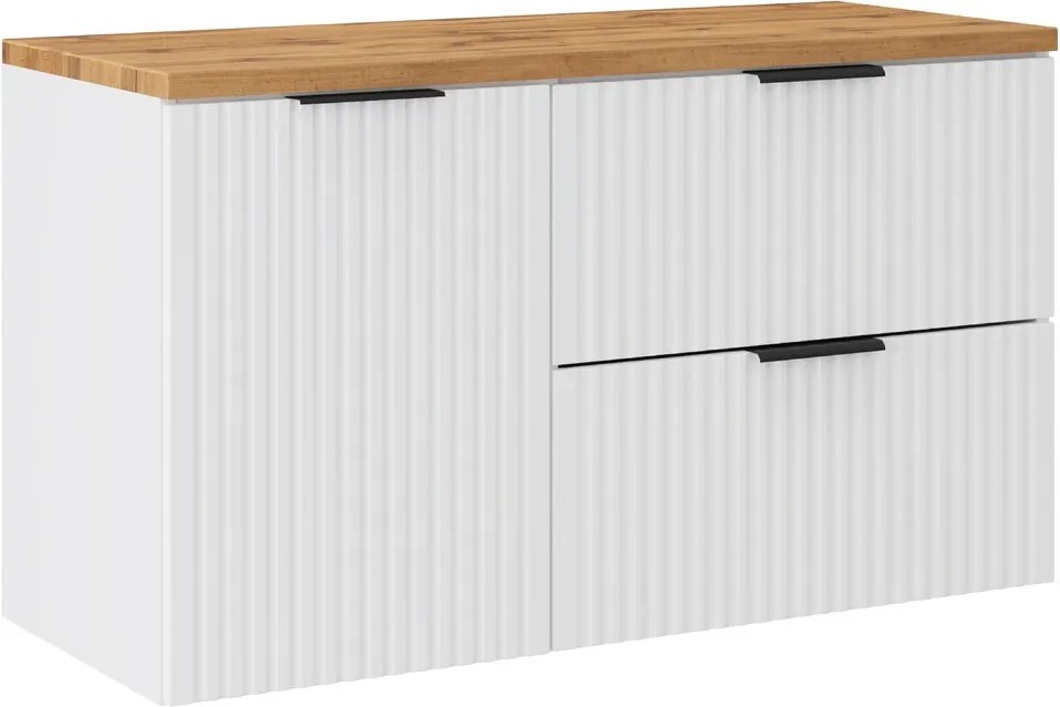 Závěsná skříňka pod umyvadlo Casad s deskou a košem na prádlo 100 cm bílá/dub wotan