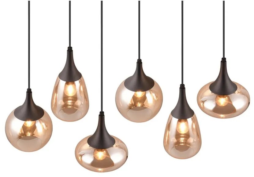 Čierno-oranžové závesné svietidlo so skleneným tienidlom Lumina – Trio