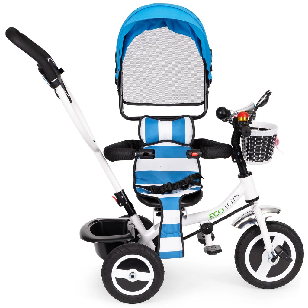 Trojkolka s otočnou strieškou odolné gumové kolieska modrá ECOTOYS