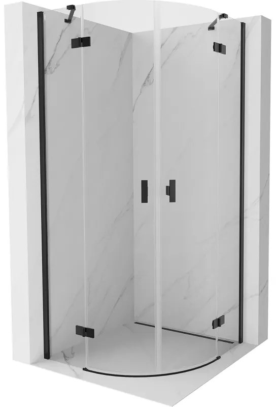 Mexen Mist, polkruhový výklopný sprchový kút 80 x 80 cm, číre sklo, čierny profil, 8A33-080-080-70-00