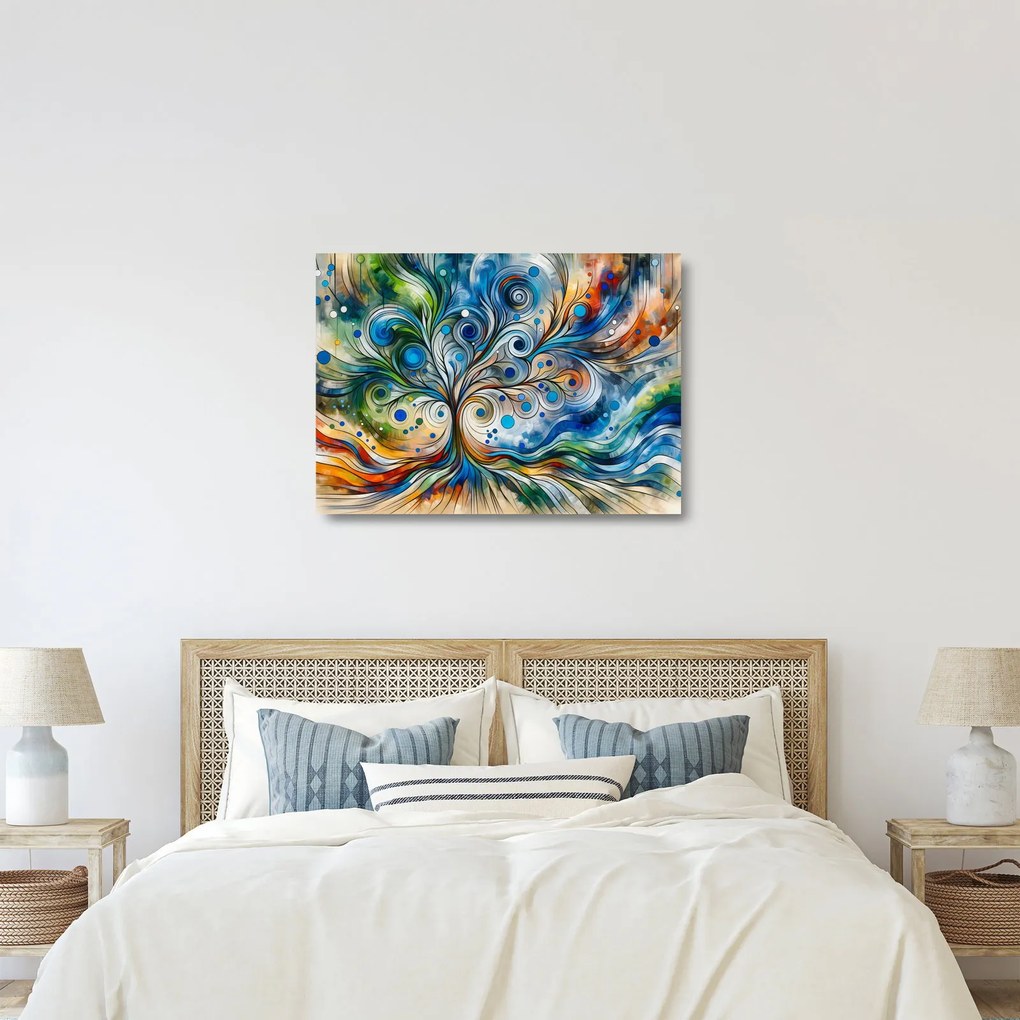 Sklenený obraz – Farebný energetický strom (70x50 cm)