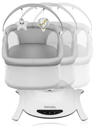 Lionelo - Detské húpacie lehátko s melódiou 2 v 1 BELLA Grey Concrete + diaľkové ovládanie