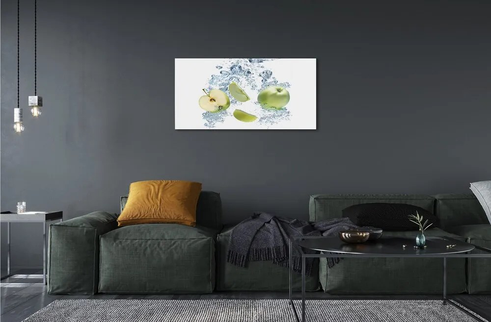 Obraz na skle Voda jablko nakrájaný 125x50 cm