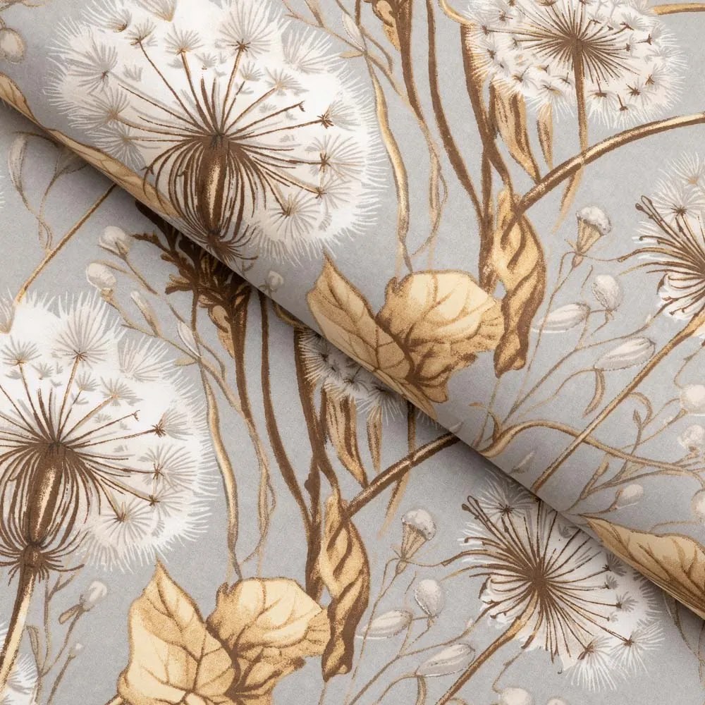 Biante Bavlnený okrúhly obrus Sandra SA-517 Jesenné púpavy na sivom Ø 130 cm