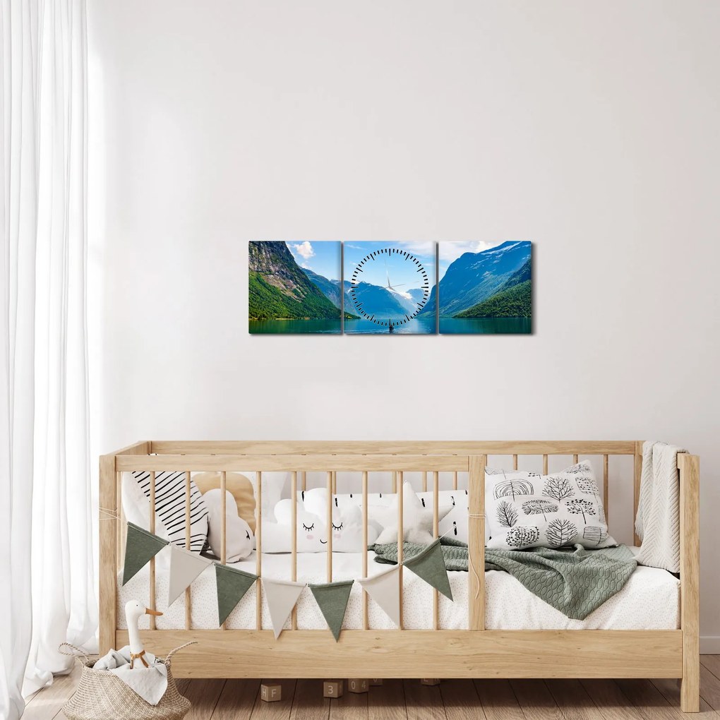 Obraz - Jazero Lovatnet (s hodinami) (90x30 cm)