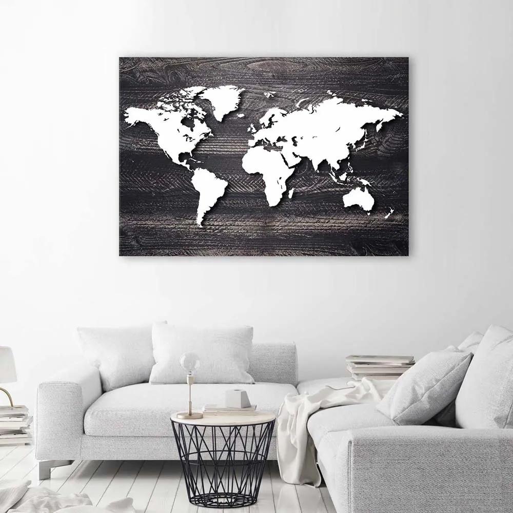 Gario Obraz na plátne Mapa sveta na sivom dreve Rozmery: 60 x 40 cm