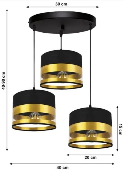 Luster na lanku MILO 3xE27/60W/230V zlatá/čierna