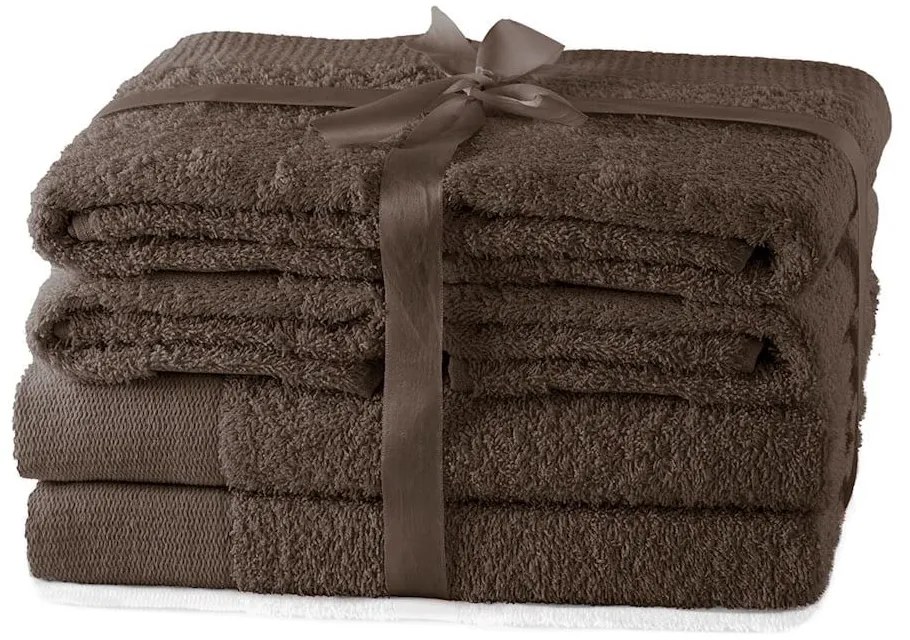 Hnedé froté bavlnené uteráky a osušky v súprave 6 ks Amari – AmeliaHome