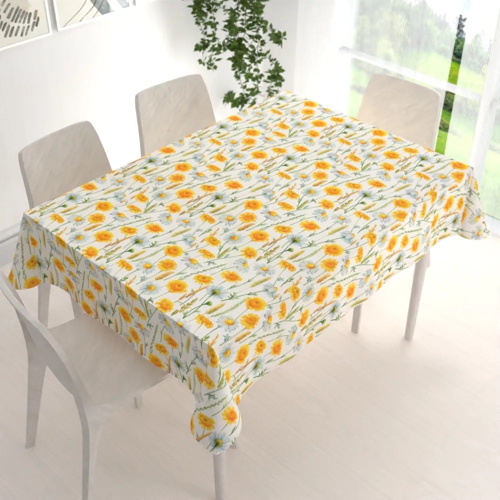 Biante Dekoračný obdĺžnikový obrus PML-104 Biele a žlté margaréty na bielom 140x180 cm
