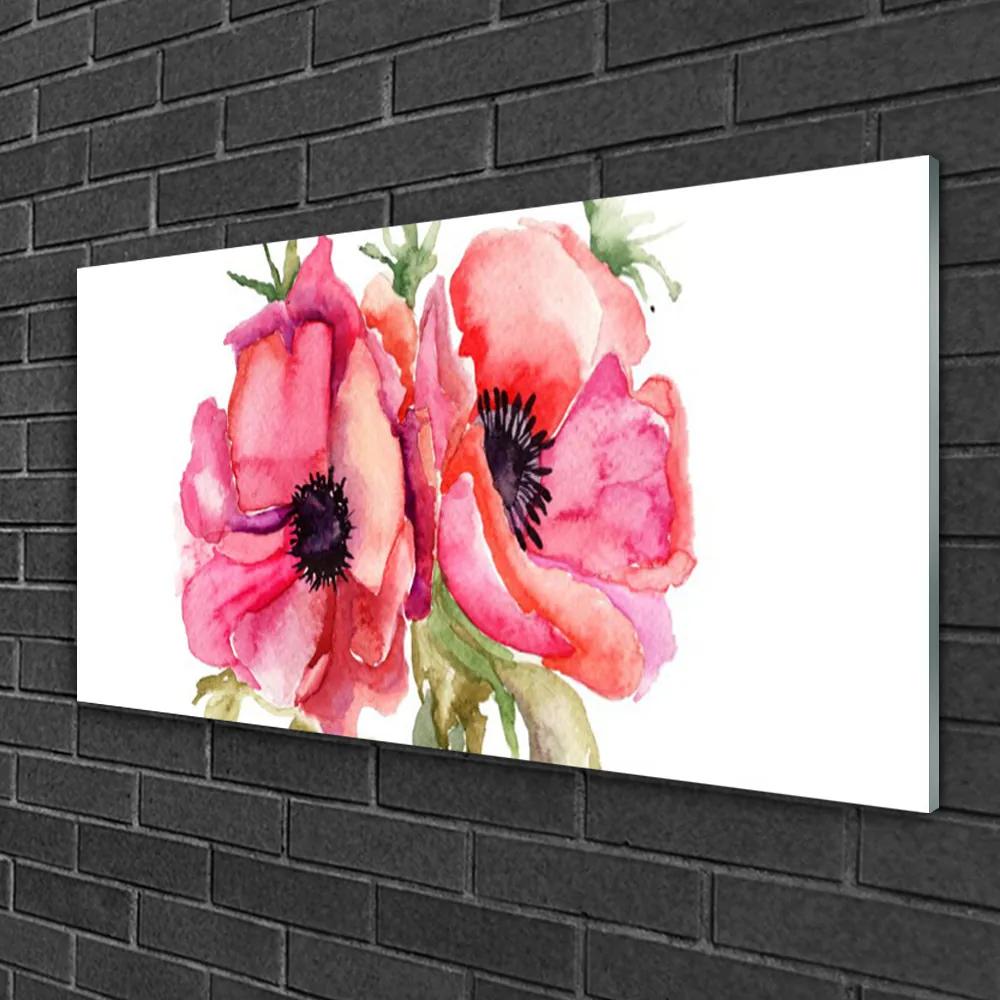 Obraz na skle Kvety akvarely 140x70 cm