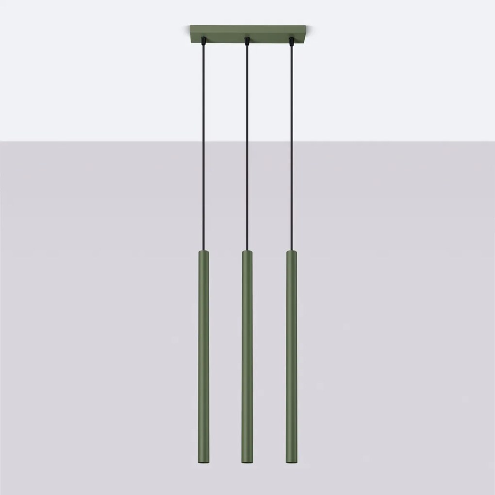 Závesné svietidlo Pastelo, 3x olivové kovové tienidlo, o