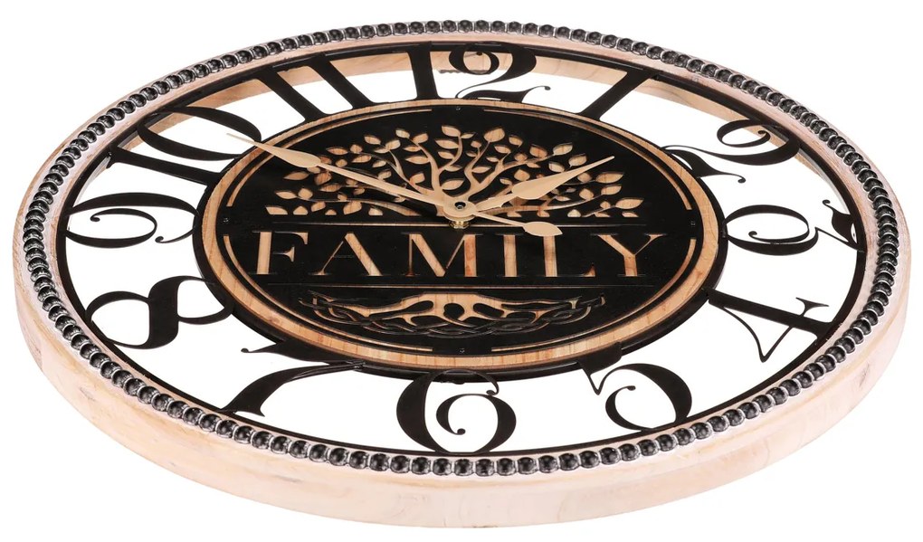 Autronic - Hodiny nástěnné - velké arabské číslice, dřevo a kov, 60 cm - HW4001