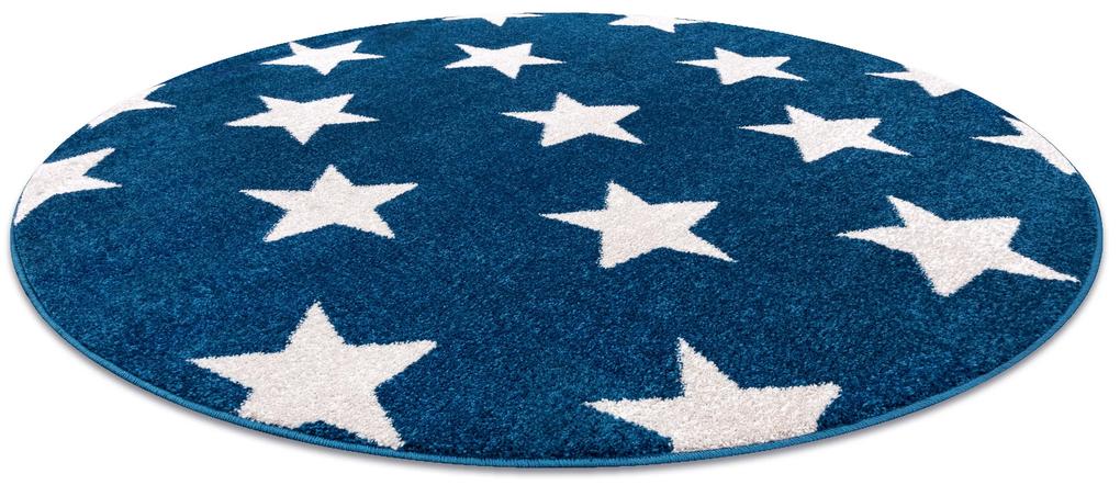 Okrúhly koberec SKETCH - FA68  Marocká  ďatelina,Mreža, modro biela - hviezdy