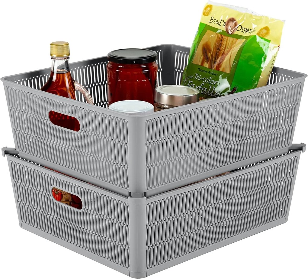 Orion XL - Univerzálny košík NESTA, výsuvné klapky na stohovanie, sivý, 38 x 33 x 13 cm