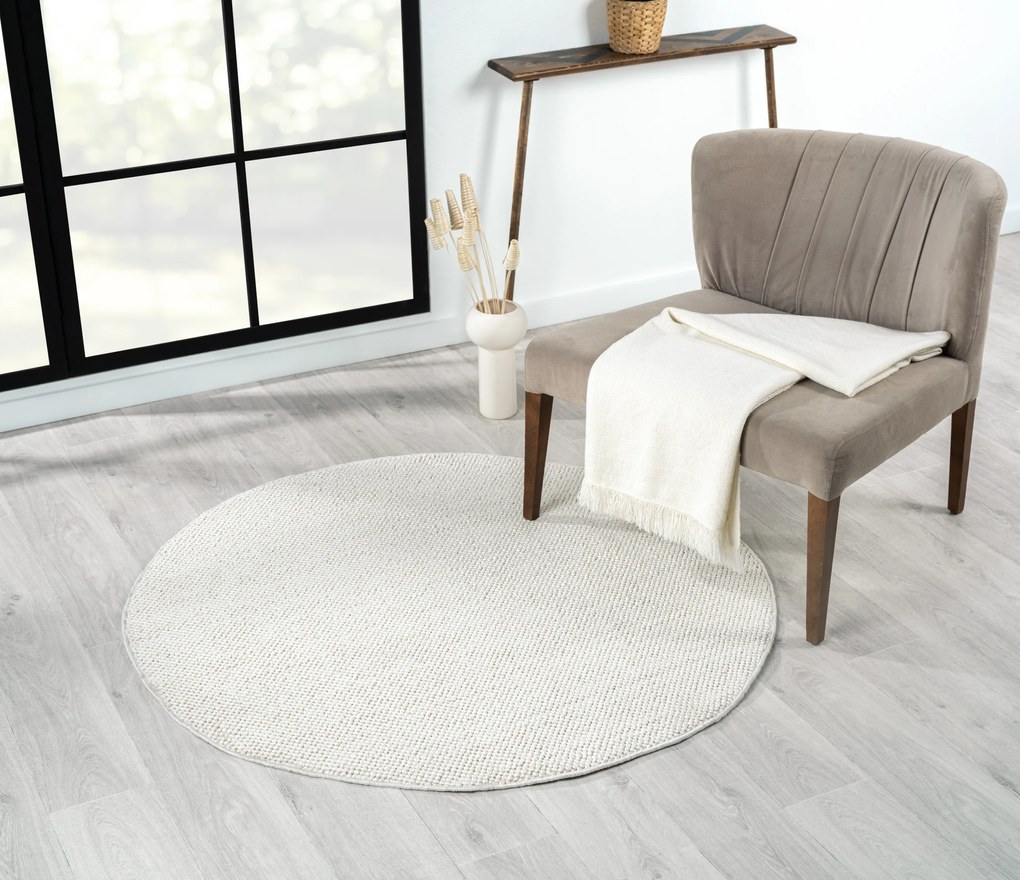 My Flair, Kusový koberec Ava CA20003 weiß kruh, 120x120 (priemer) kruh, biela, chodba / predsieň