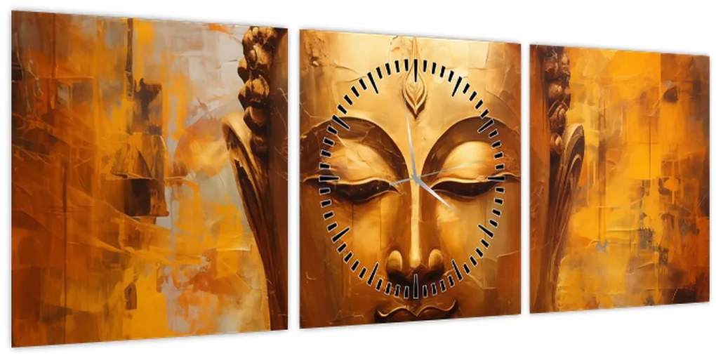 Obraz - Budha, olejomaľba (s hodinami) (90x30 cm)