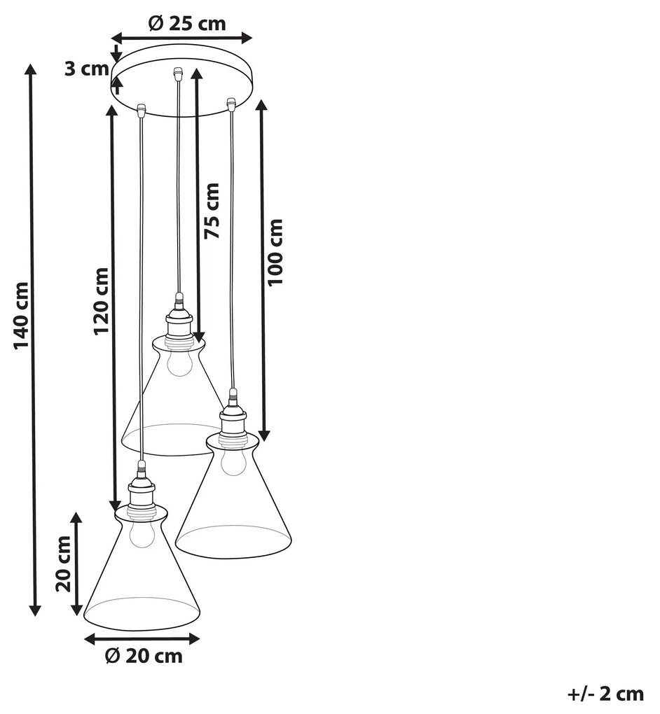 Sklenená závesná lampa s 3 svetlami priehľadná BERGANTES Beliani